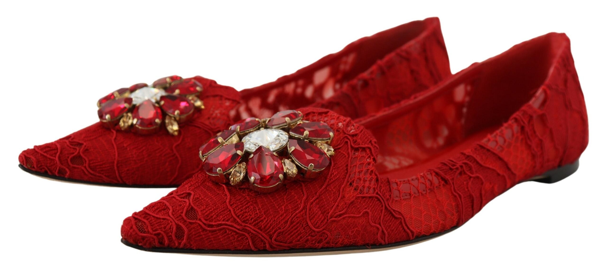 Dolce & Gabbana Red Crystal-Embellished Flats - ACCEXO