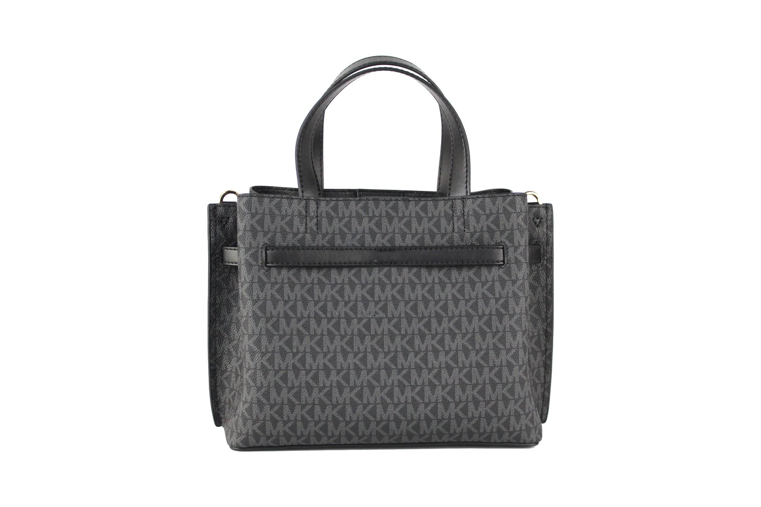 Michael Kors Emilia Small Black Signature PVC Satchel Crossbody Handbag Purse - ACCEXO