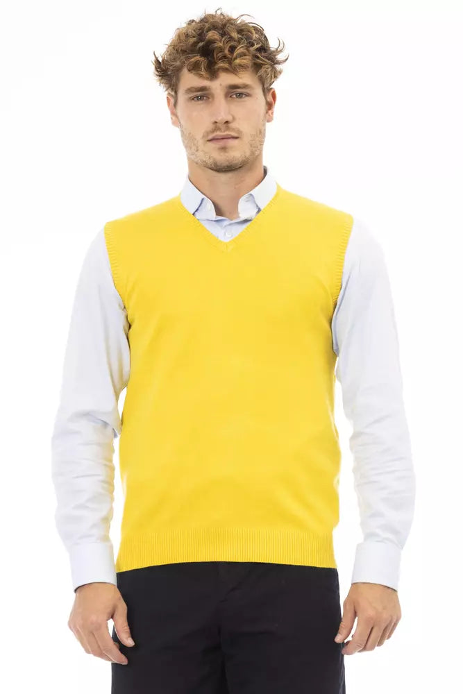 Alpha Studio Yellow Viscose Men Vest - ACCEXO