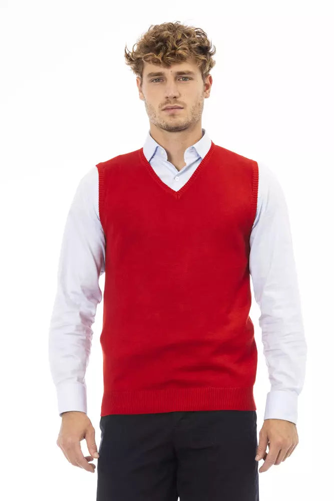 Alpha Studio Red Viscose Men Vest - ACCEXO