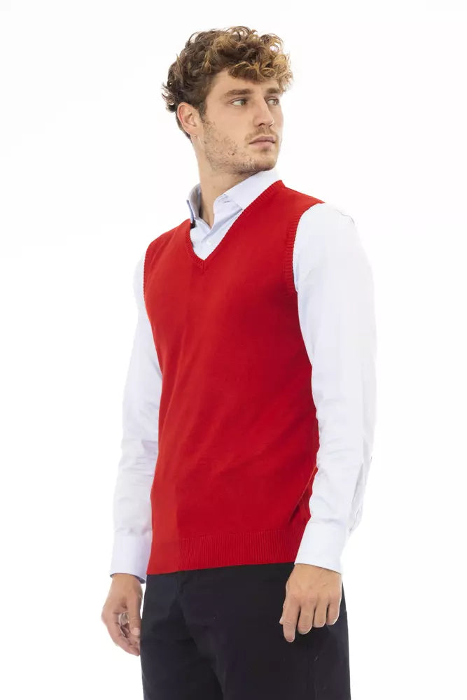 Alpha Studio Red Viscose Men Vest - ACCEXO