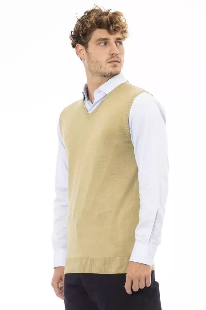 Alpha Studio Beige Viscose Men Vest - ACCEXO