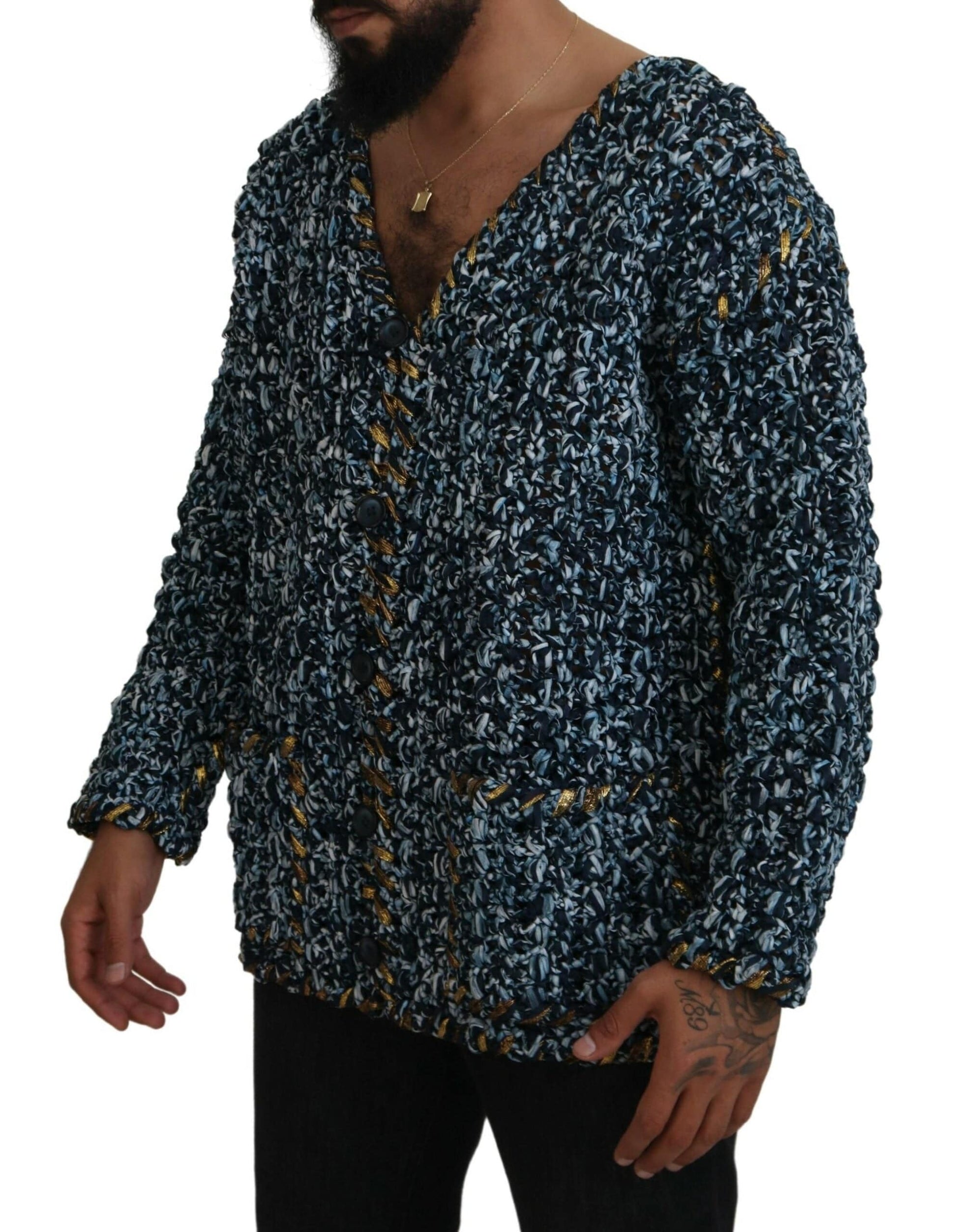 Dolce & Gabbana Elegant Blue V-Neck Cardigan Sweater - ACCEXO