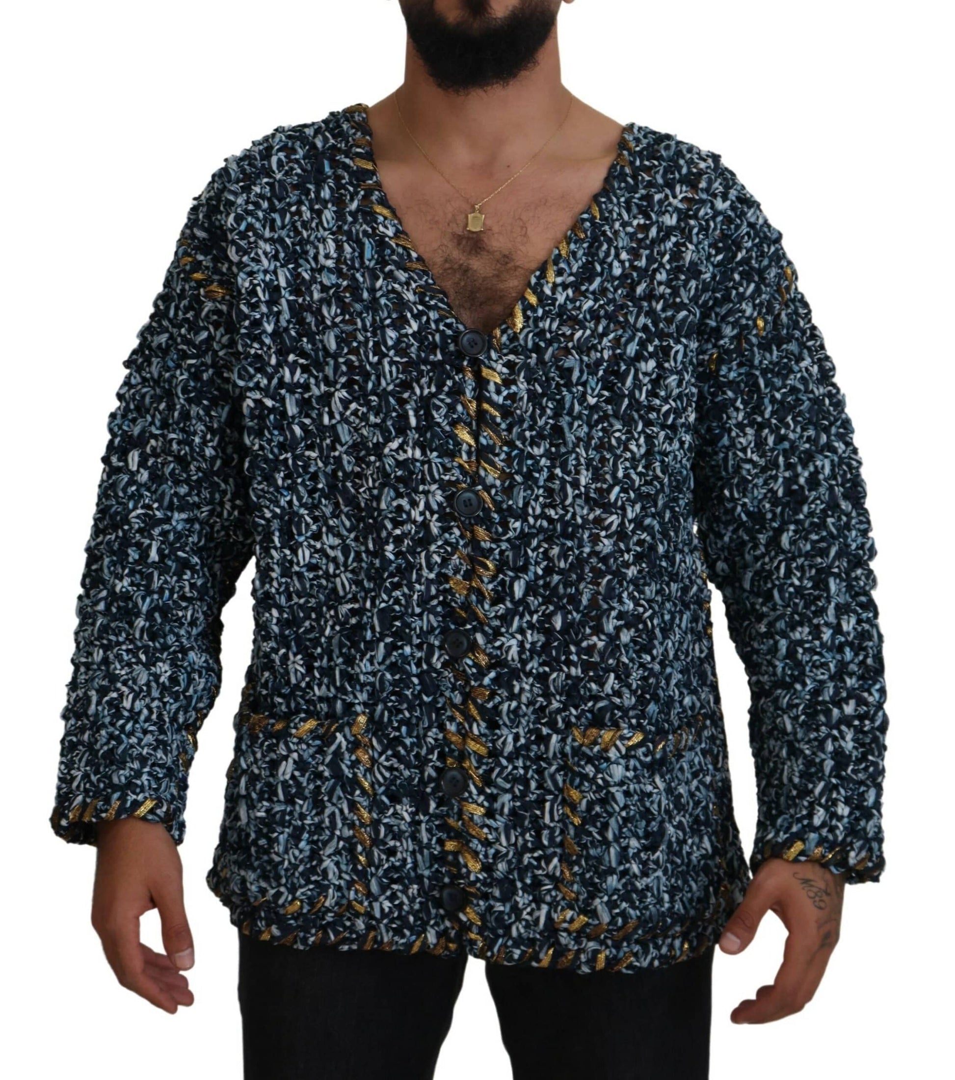 Dolce & Gabbana Elegant Blue V-Neck Cardigan Sweater - ACCEXO