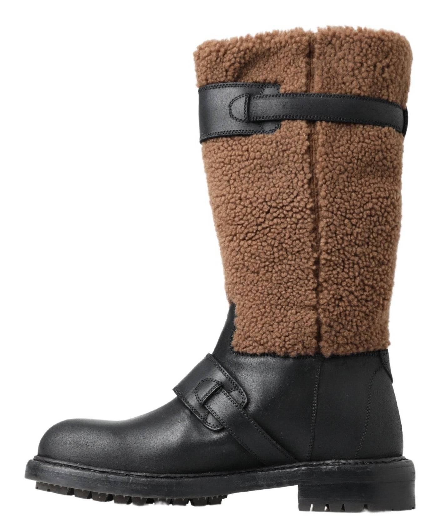 Dolce & Gabbana Black Shearling Leather Long Boots - ACCEXO