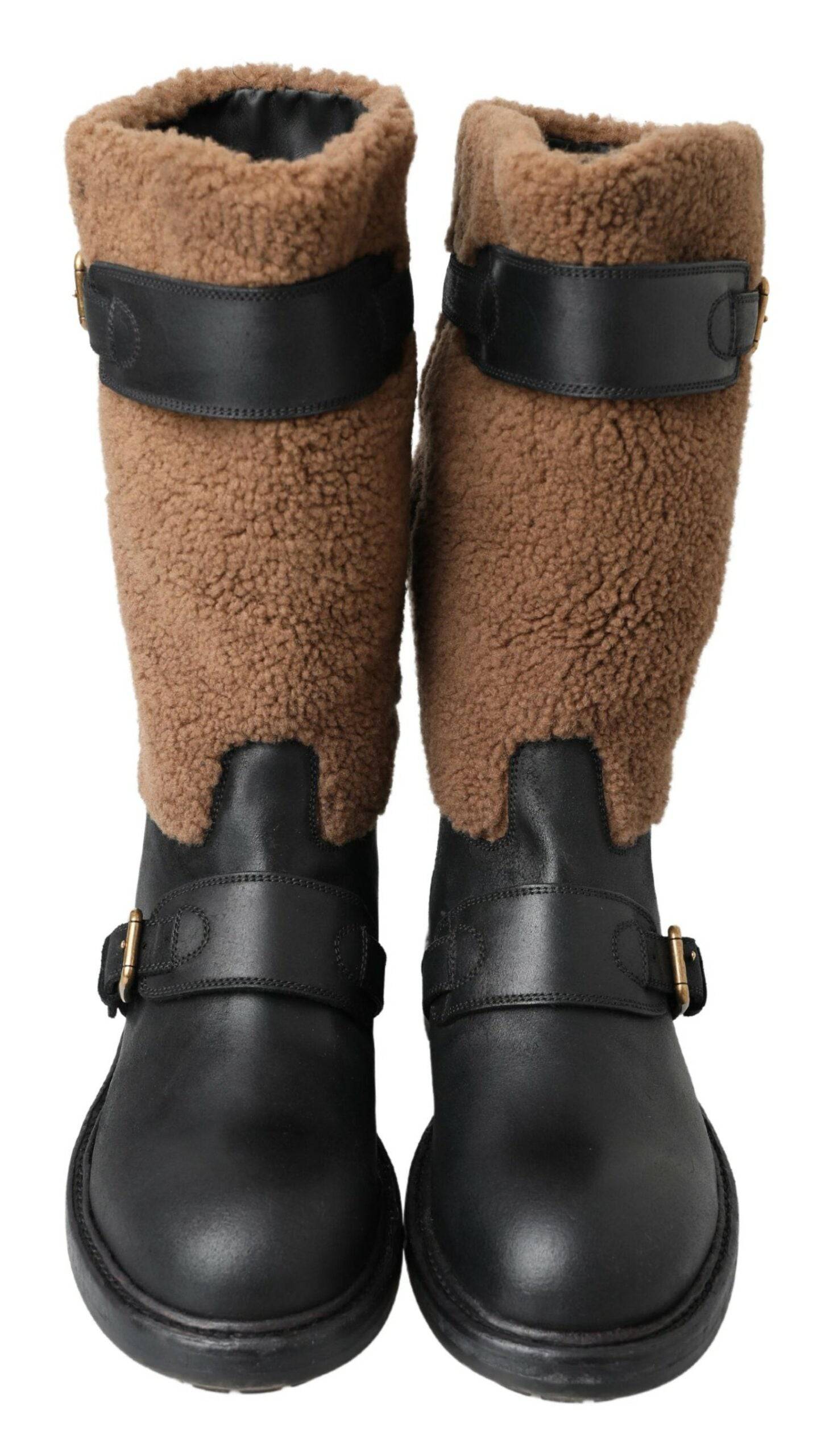 Dolce & Gabbana Black Shearling Leather Long Boots - ACCEXO