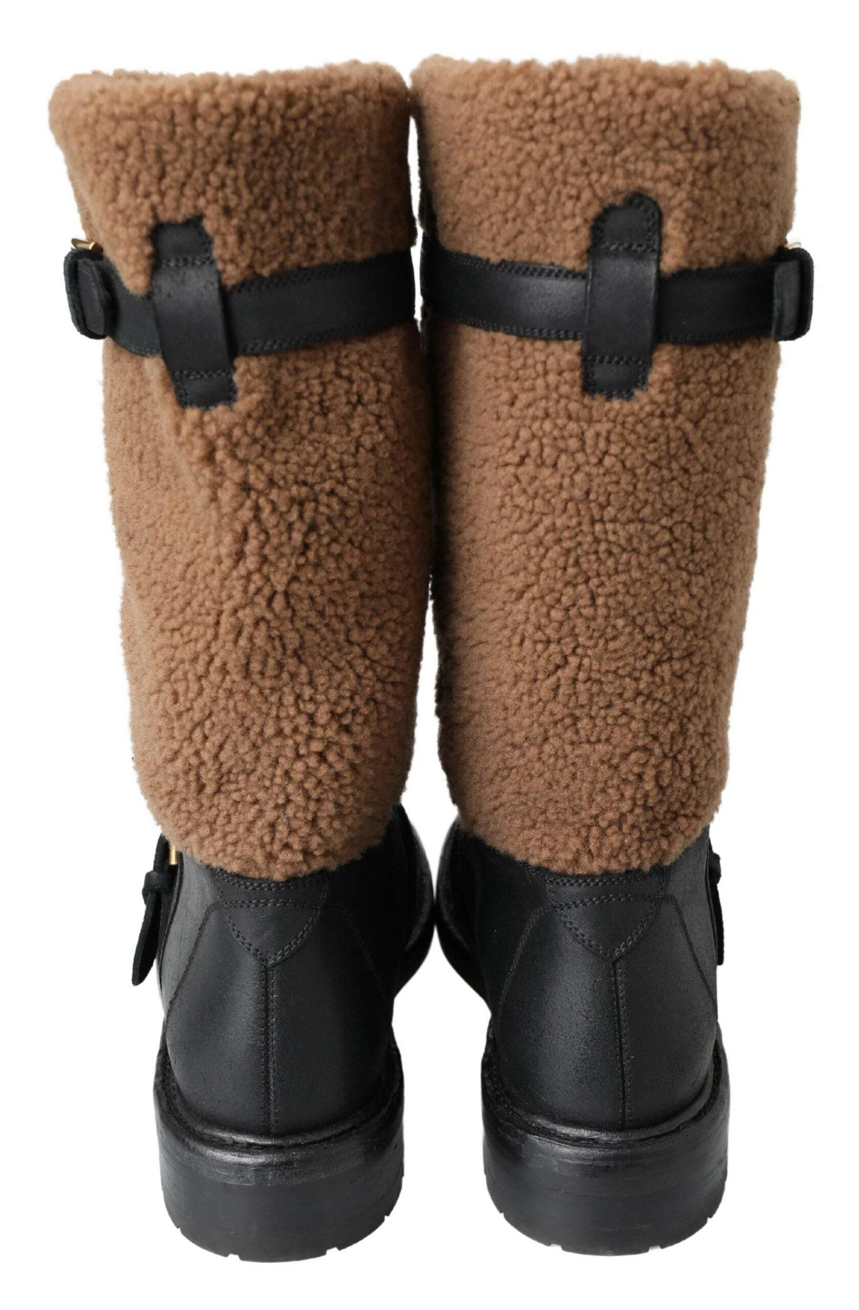 Dolce & Gabbana Black Shearling Leather Long Boots - ACCEXO