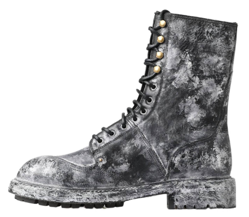 Dolce & Gabbana Chic Black Lace-Up Boots with Gray White Fade - ACCEXO
