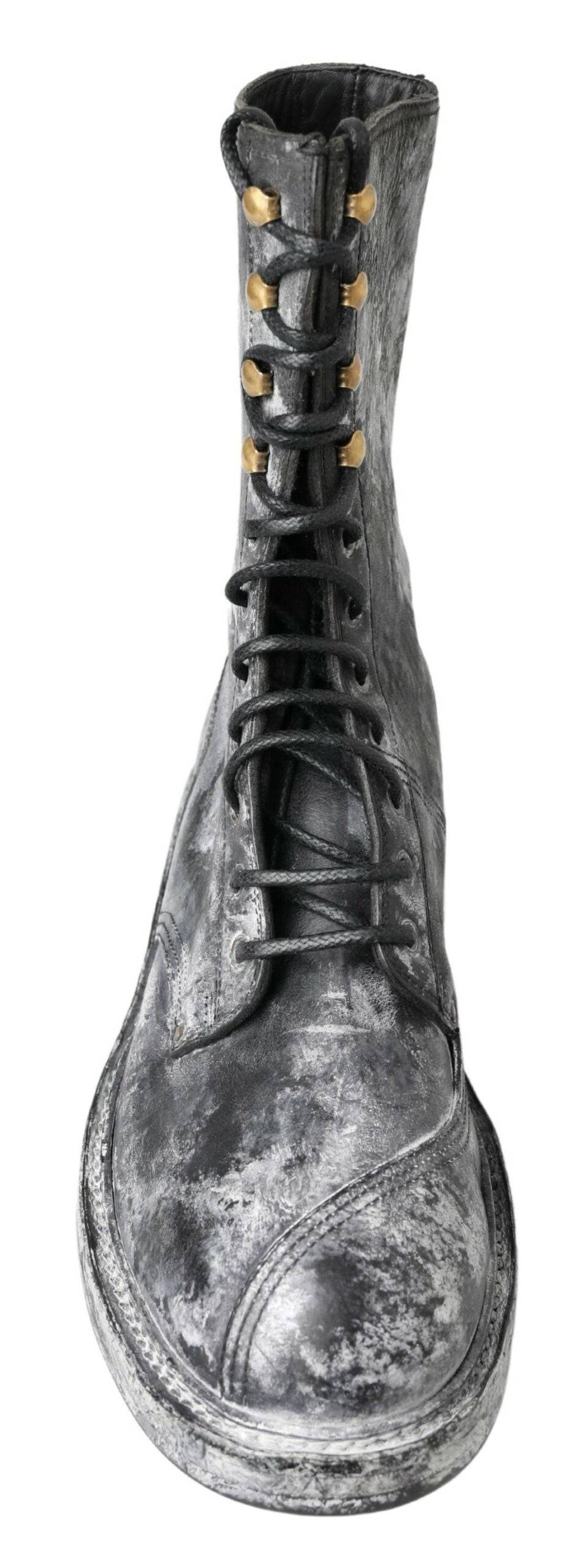 Dolce & Gabbana Chic Black Lace-Up Boots with Gray White Fade - ACCEXO