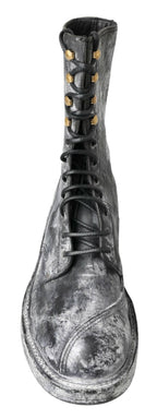 Dolce & Gabbana Chic Black Lace-Up Boots with Gray White Fade - ACCEXO