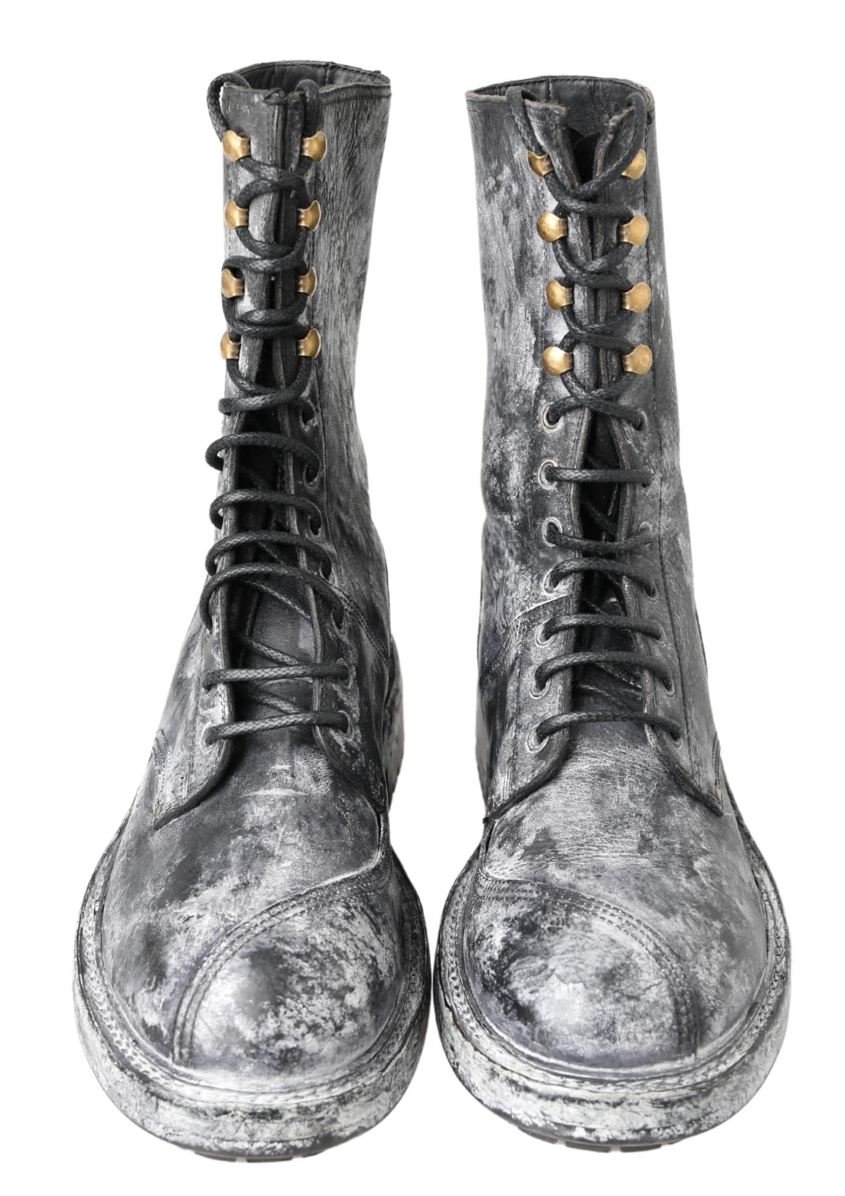 Dolce & Gabbana Chic Black Lace-Up Boots with Gray White Fade - ACCEXO