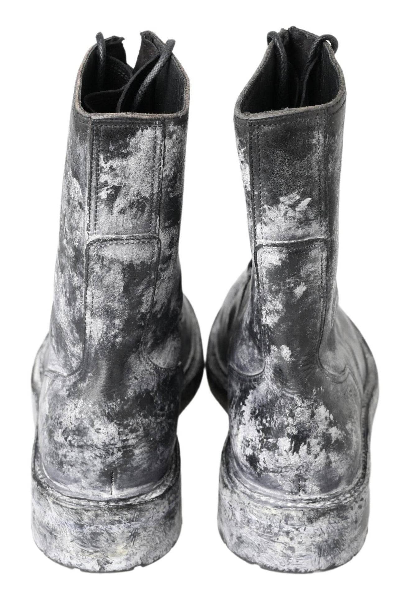 Dolce & Gabbana Chic Black Lace-Up Boots with Gray White Fade - ACCEXO