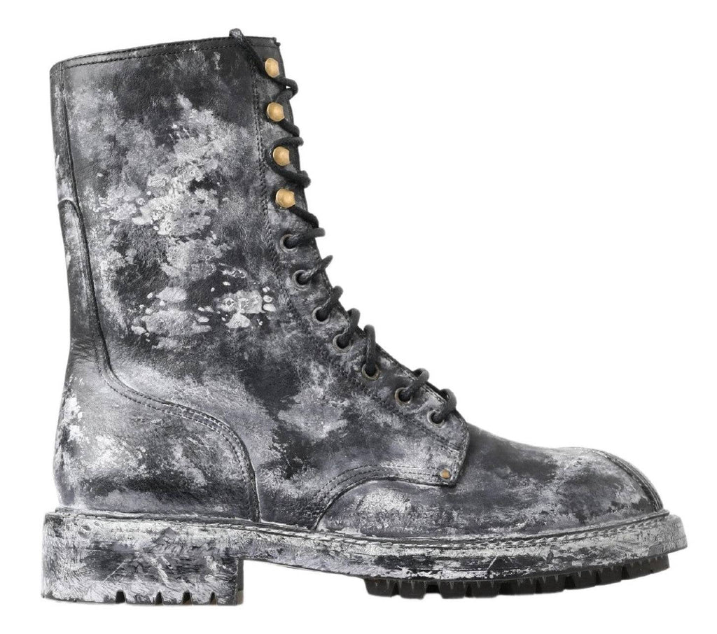 Dolce & Gabbana Chic Black Lace-Up Boots with Gray White Fade - ACCEXO