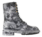 Dolce & Gabbana Chic Black Lace-Up Boots with Gray White Fade - ACCEXO