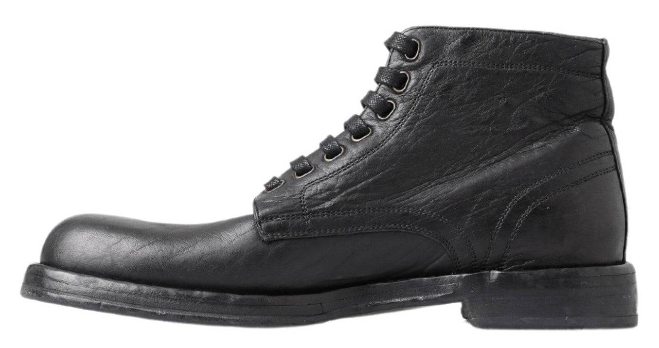 Dolce & Gabbana Equisite Black Lace-Up Leather Boots - ACCEXO