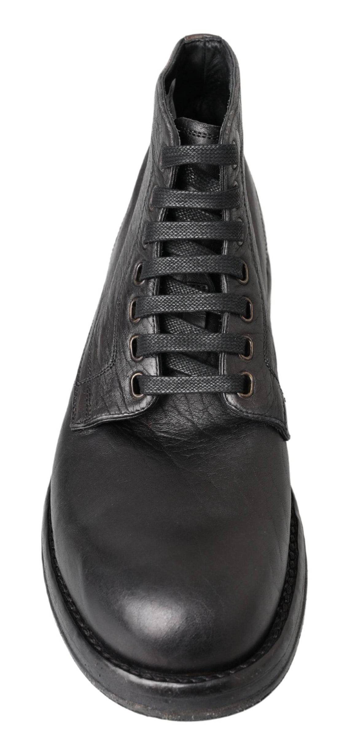 Dolce & Gabbana Equisite Black Lace-Up Leather Boots - ACCEXO