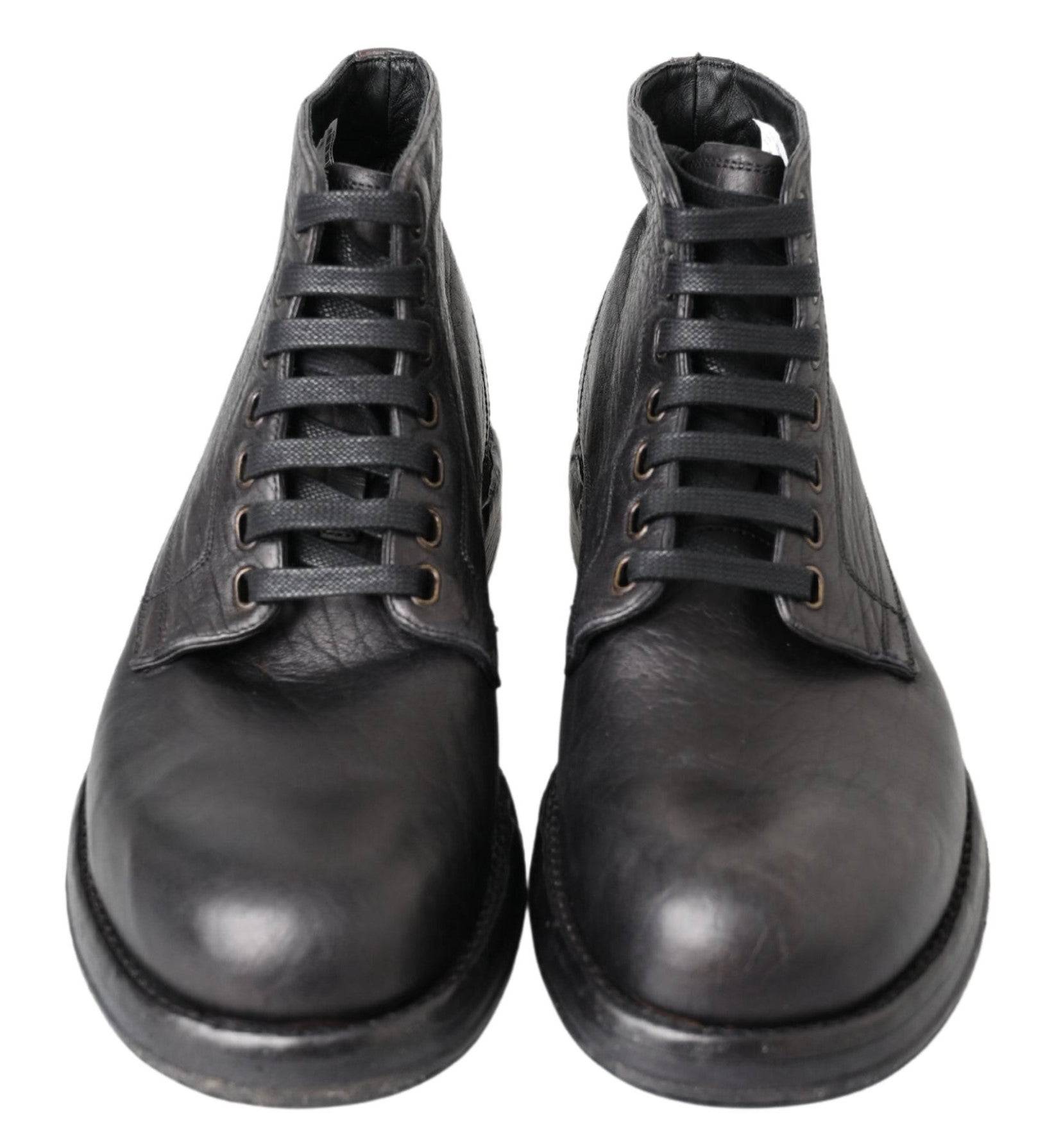Dolce & Gabbana Equisite Black Lace-Up Leather Boots - ACCEXO