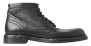 Dolce & Gabbana Equisite Black Lace-Up Leather Boots - ACCEXO