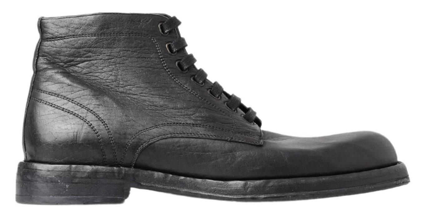 Dolce & Gabbana Equisite Black Lace-Up Leather Boots - ACCEXO