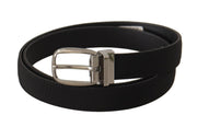 Dolce & Gabbana Black Calf Canvas Silver Tone Logo Metal Belt for Men
