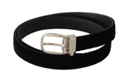 Dolce & Gabbana Black Casual Velvet Silver Tone Metal Buckle Belt for Men