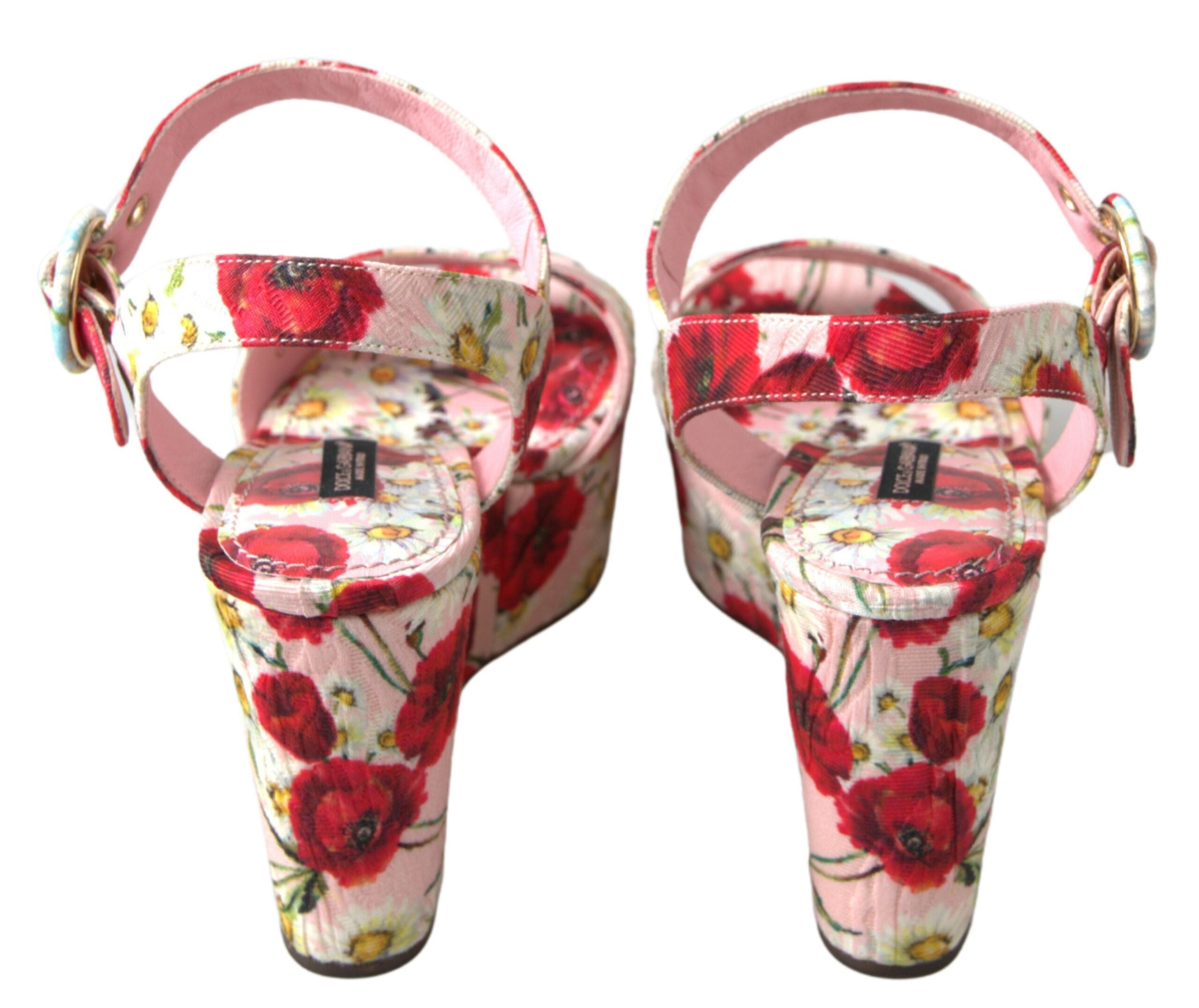 Dolce & Gabbana Floral Ankle Strap Wedge Sandals - ACCEXO