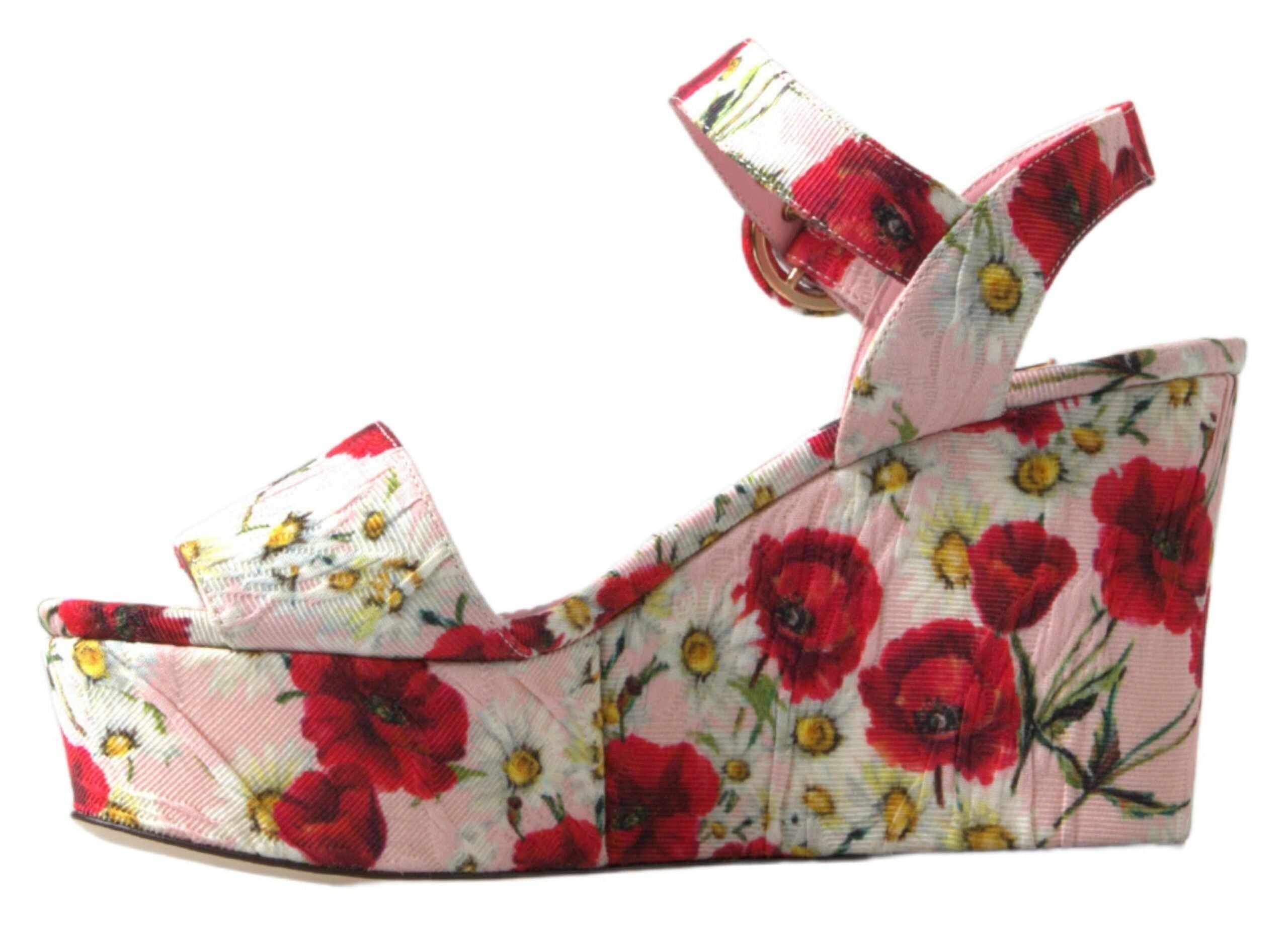 Dolce & Gabbana Floral Ankle Strap Wedge Sandals - ACCEXO