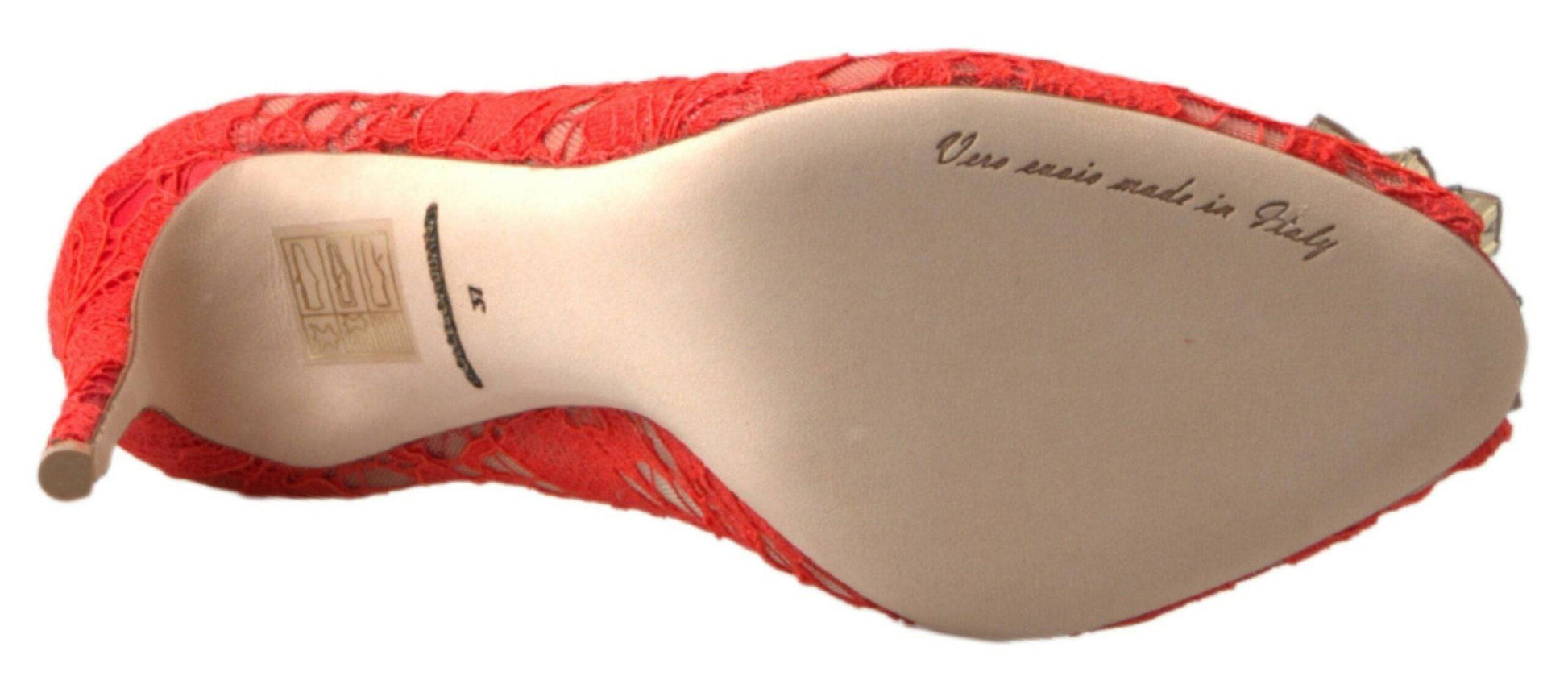 Dolce & Gabbana Chic Red Lace Heels with Crystal Embellishment - ACCEXO
