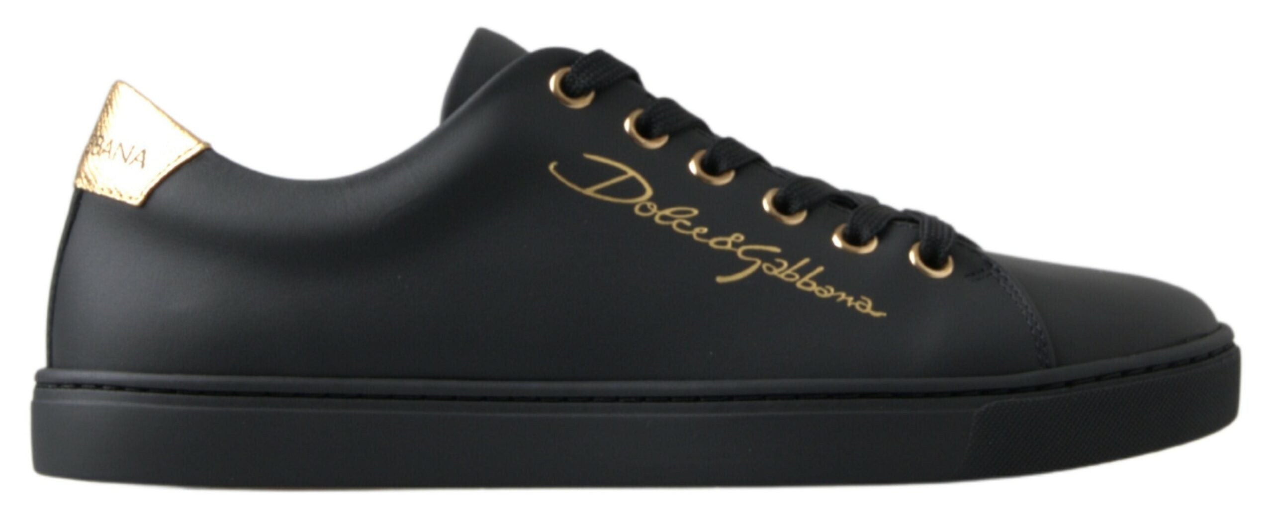 Dolce & Gabbana Black Gold Leather Classic Sneakers - ACCEXO