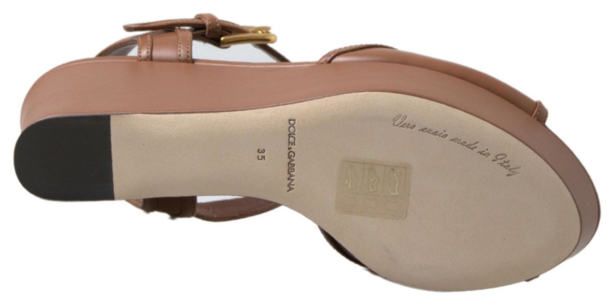 Dolce & Gabbana Chic Brown Leather Ankle Strap Wedges - ACCEXO