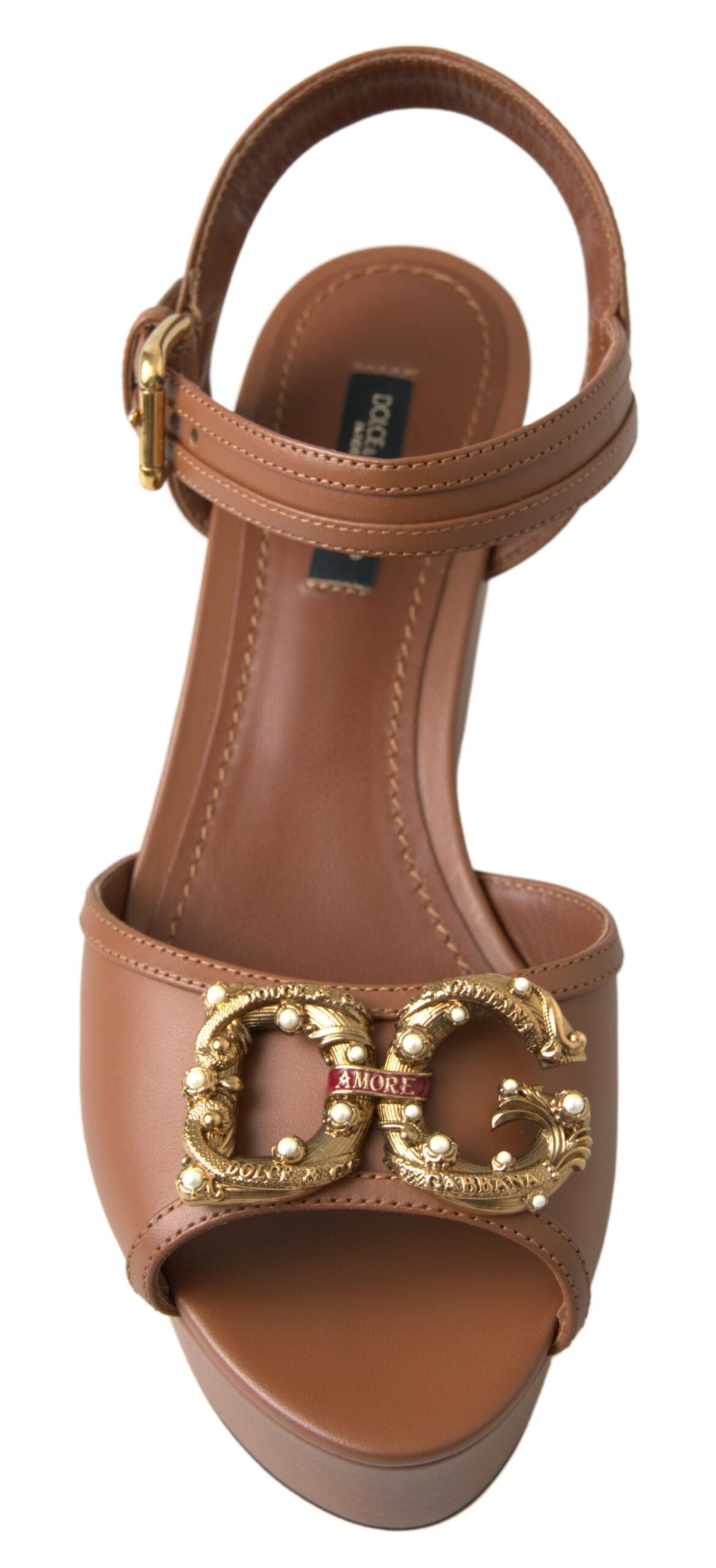Dolce & Gabbana Chic Brown Leather Ankle Strap Wedges - ACCEXO