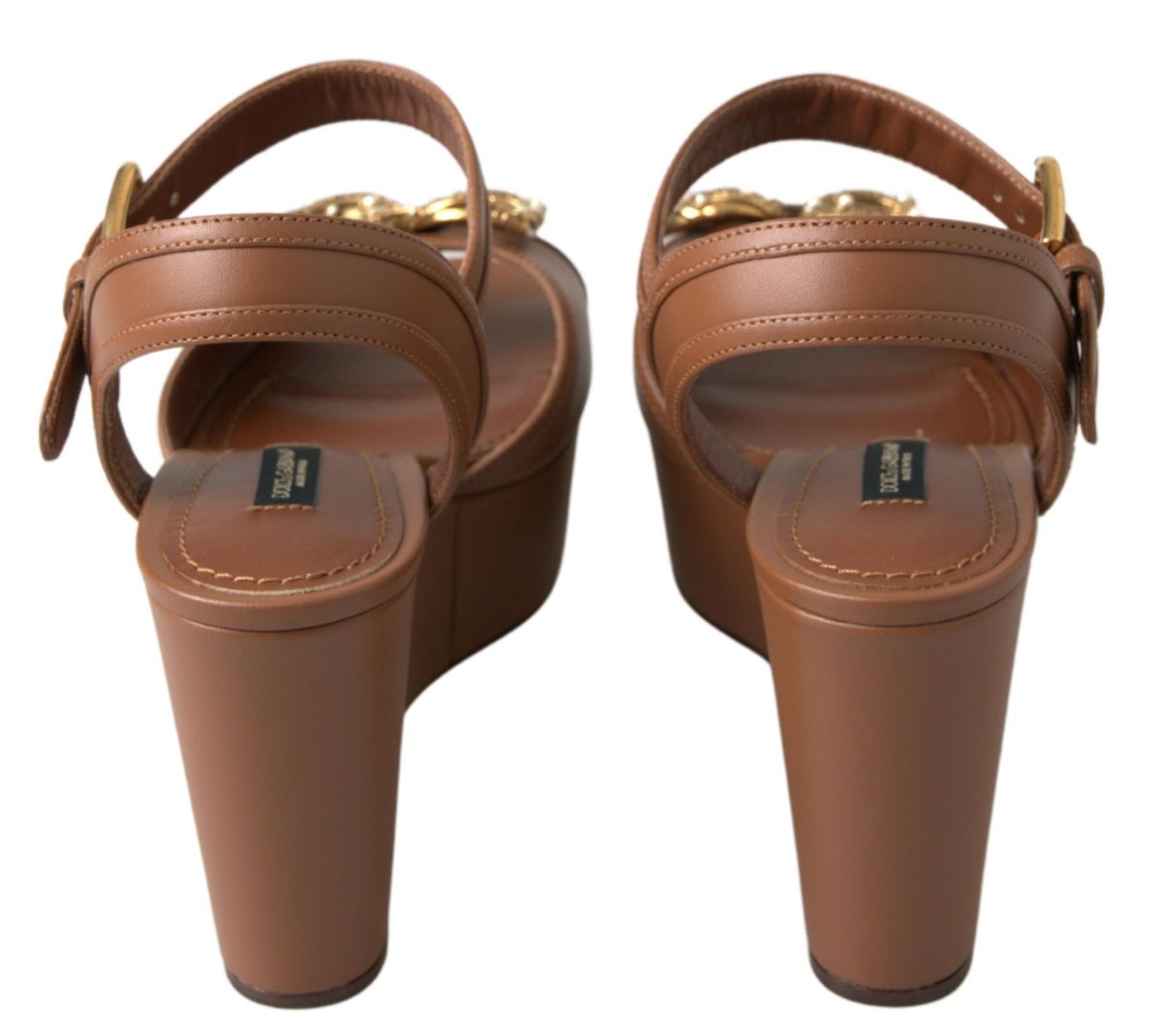 Dolce & Gabbana Chic Brown Leather Ankle Strap Wedges - ACCEXO