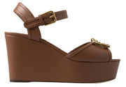 Dolce & Gabbana Chic Brown Leather Ankle Strap Wedges - ACCEXO