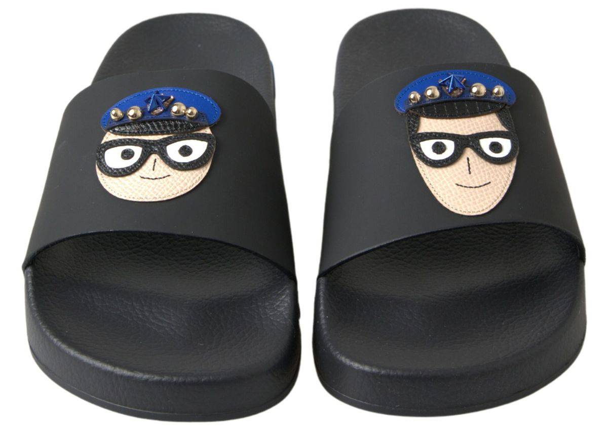 Dolce & Gabbana Elegant Black Leather Slide Sandals - ACCEXO