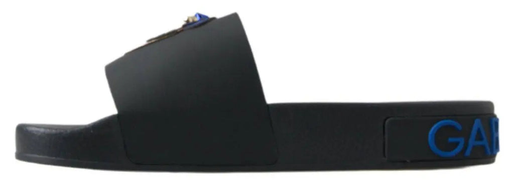 Dolce & Gabbana Elegant Black Leather Slide Sandals - ACCEXO