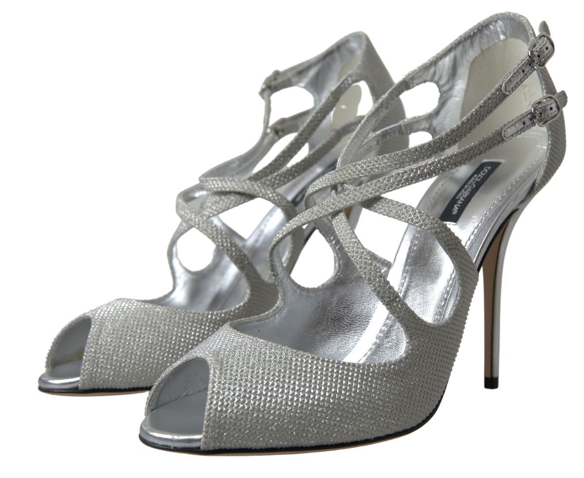 Dolce & Gabbana Elegant Shimmering Silver High-Heeled Sandals - ACCEXO