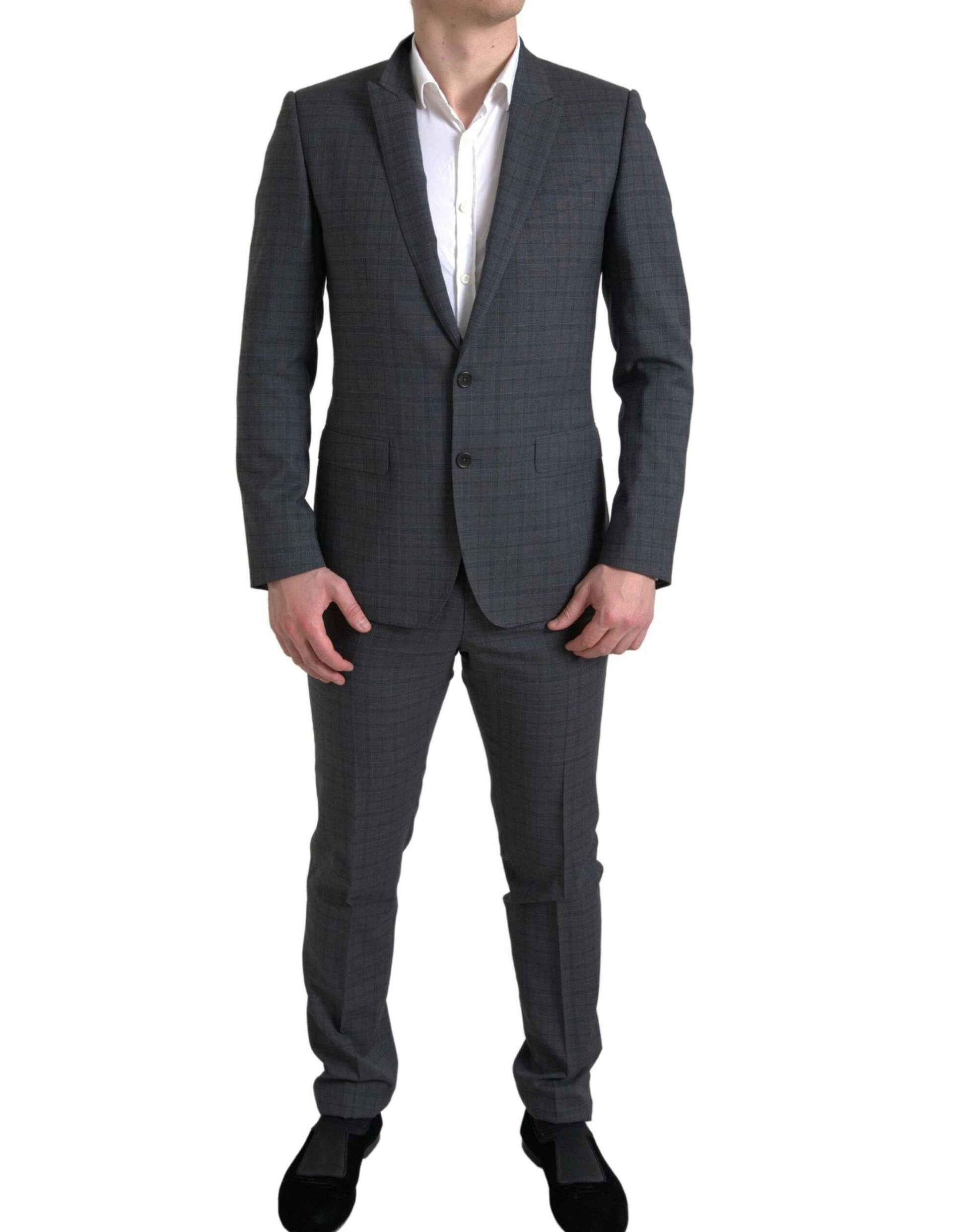 Dolce & Gabbana Elegant Grey Checkered Slim Fit Suit - ACCEXO