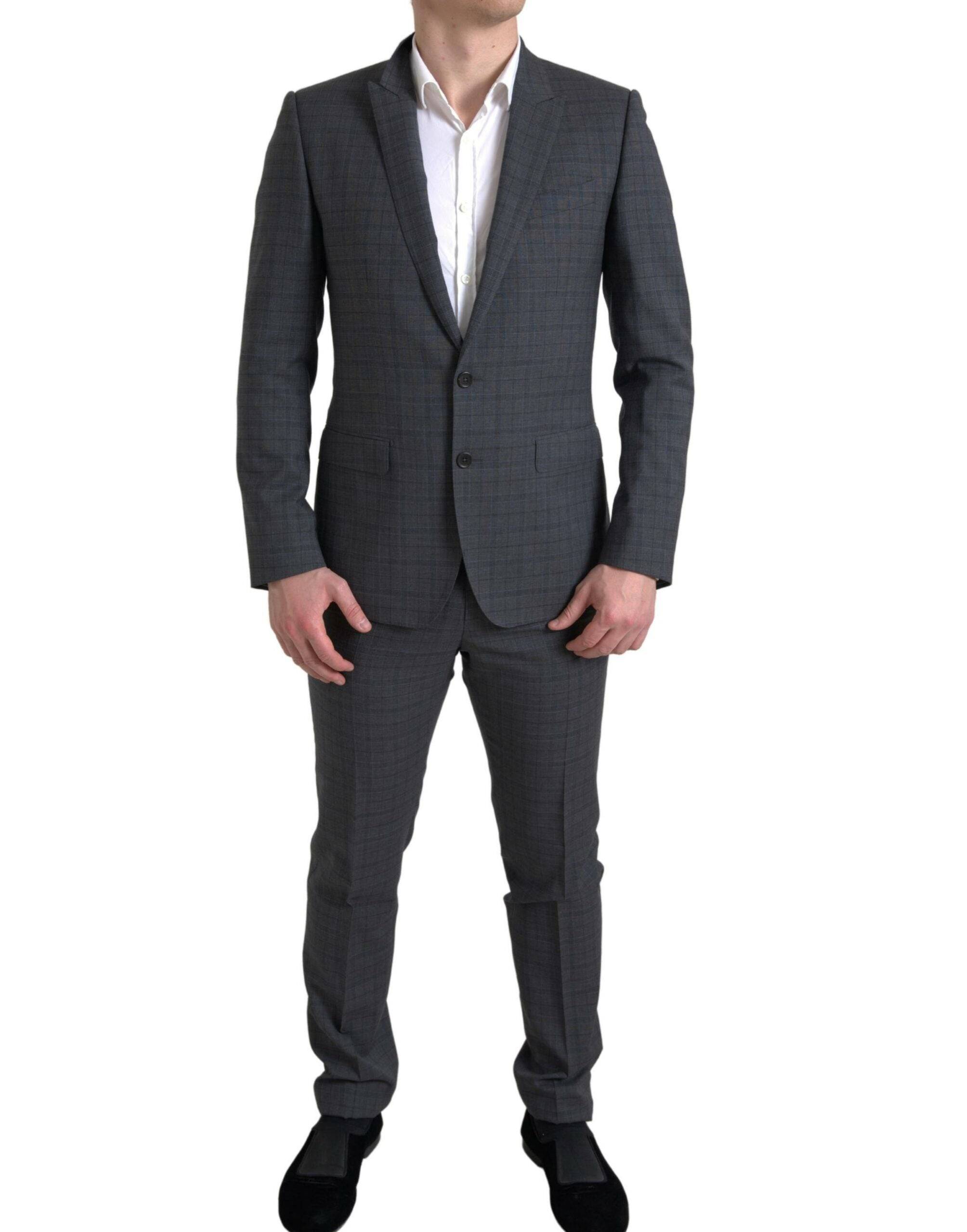Dolce & Gabbana Elegant Grey Checkered Slim Fit Suit - ACCEXO