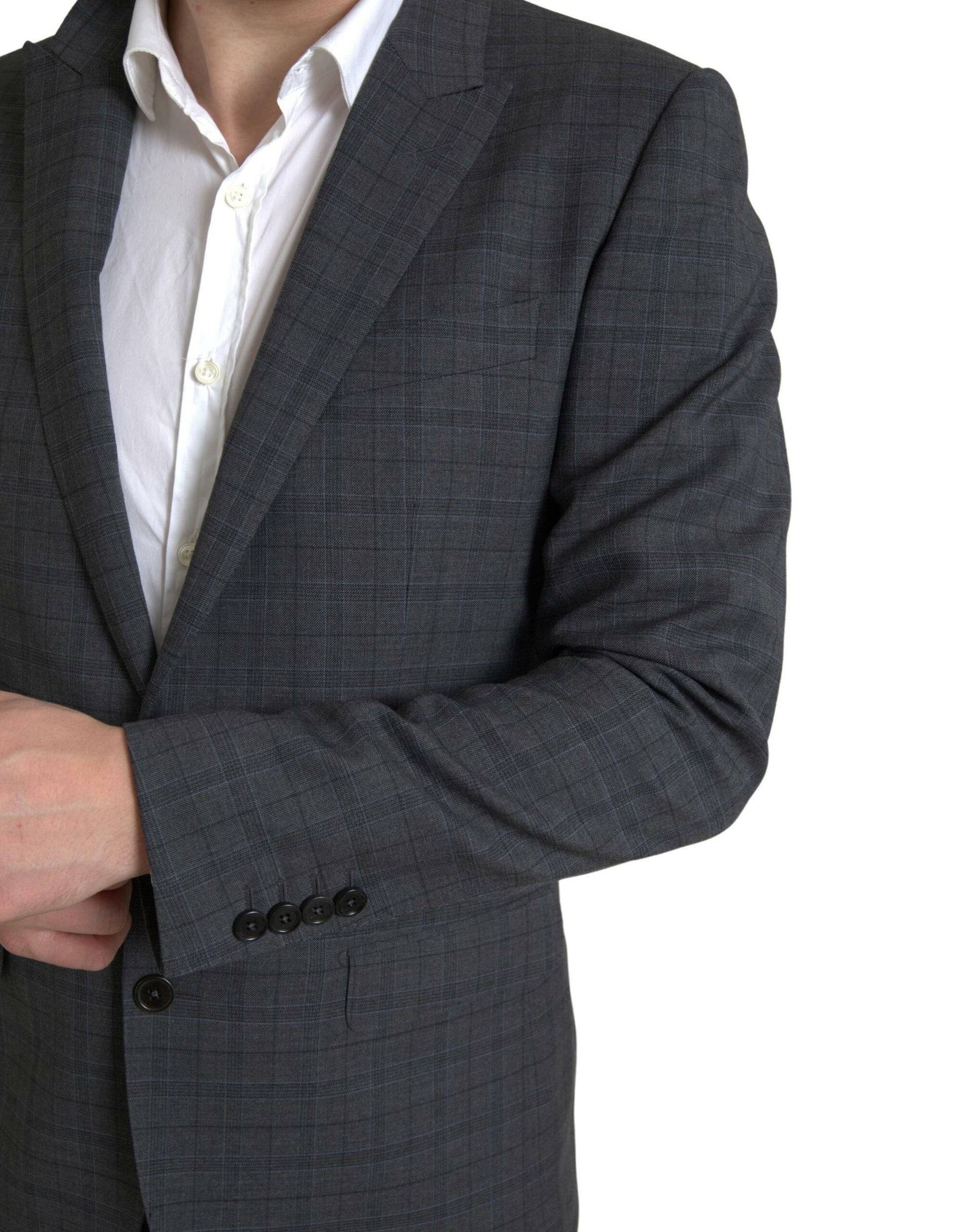 Dolce & Gabbana Elegant Grey Checkered Slim Fit Suit - ACCEXO