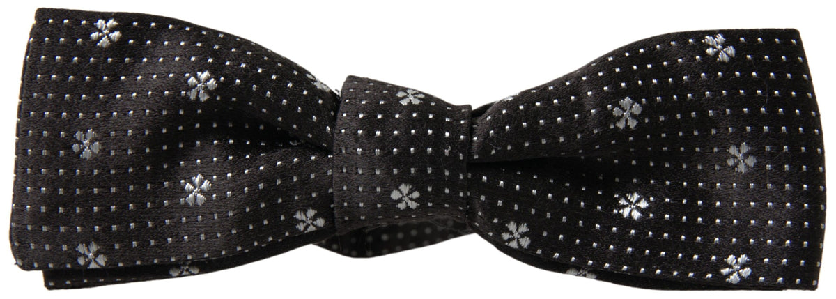Dolce & Gabbana Dark Gray Patterned Silk Adjustable Men Neck Papillon Bow Tie