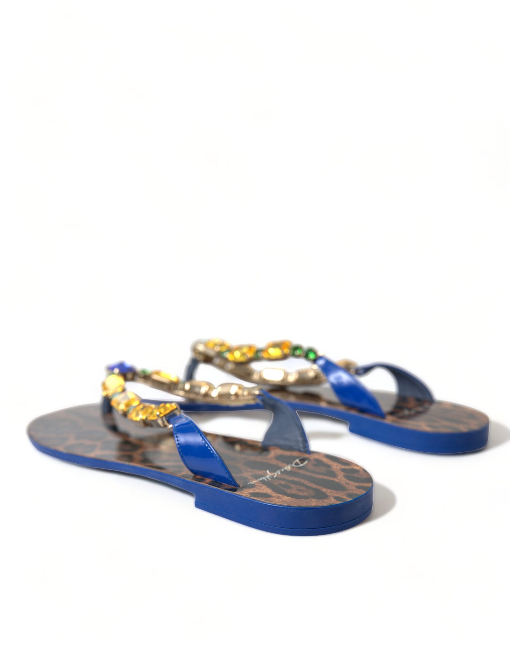 Dolce & Gabbana Elegant Blue Leather Flat Sandals - ACCEXO