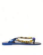 Dolce & Gabbana Elegant Blue Leather Flat Sandals - ACCEXO