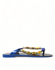 Dolce & Gabbana Elegant Blue Leather Flat Sandals - ACCEXO