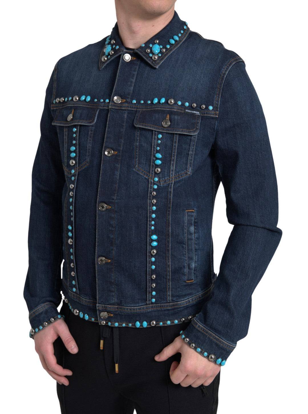 Dolce & Gabbana Embellished Turquoise Denim Jacket - ACCEXO Main image