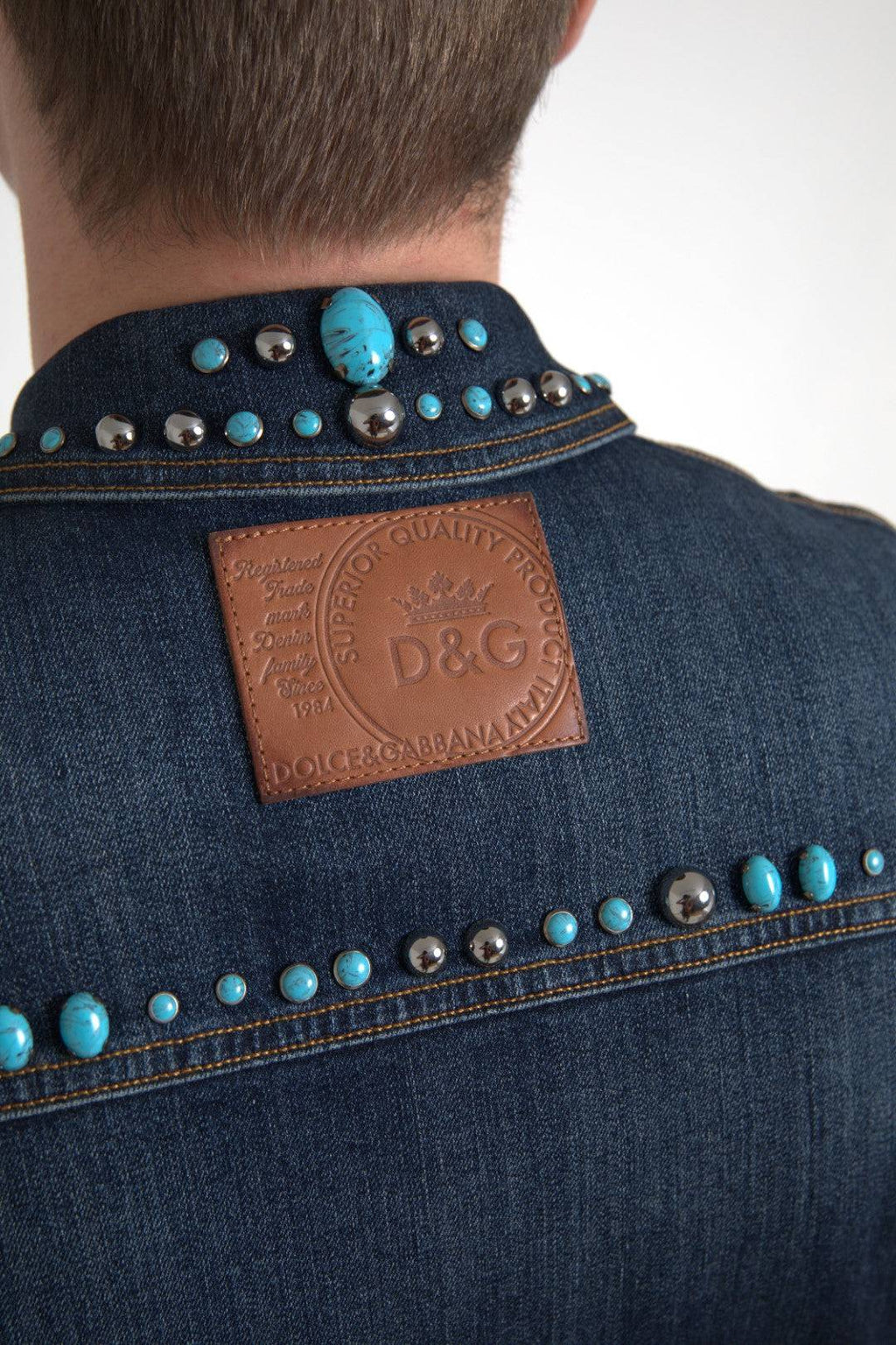 Dolce & Gabbana Embellished Turquoise Denim Jacket - ACCEXO