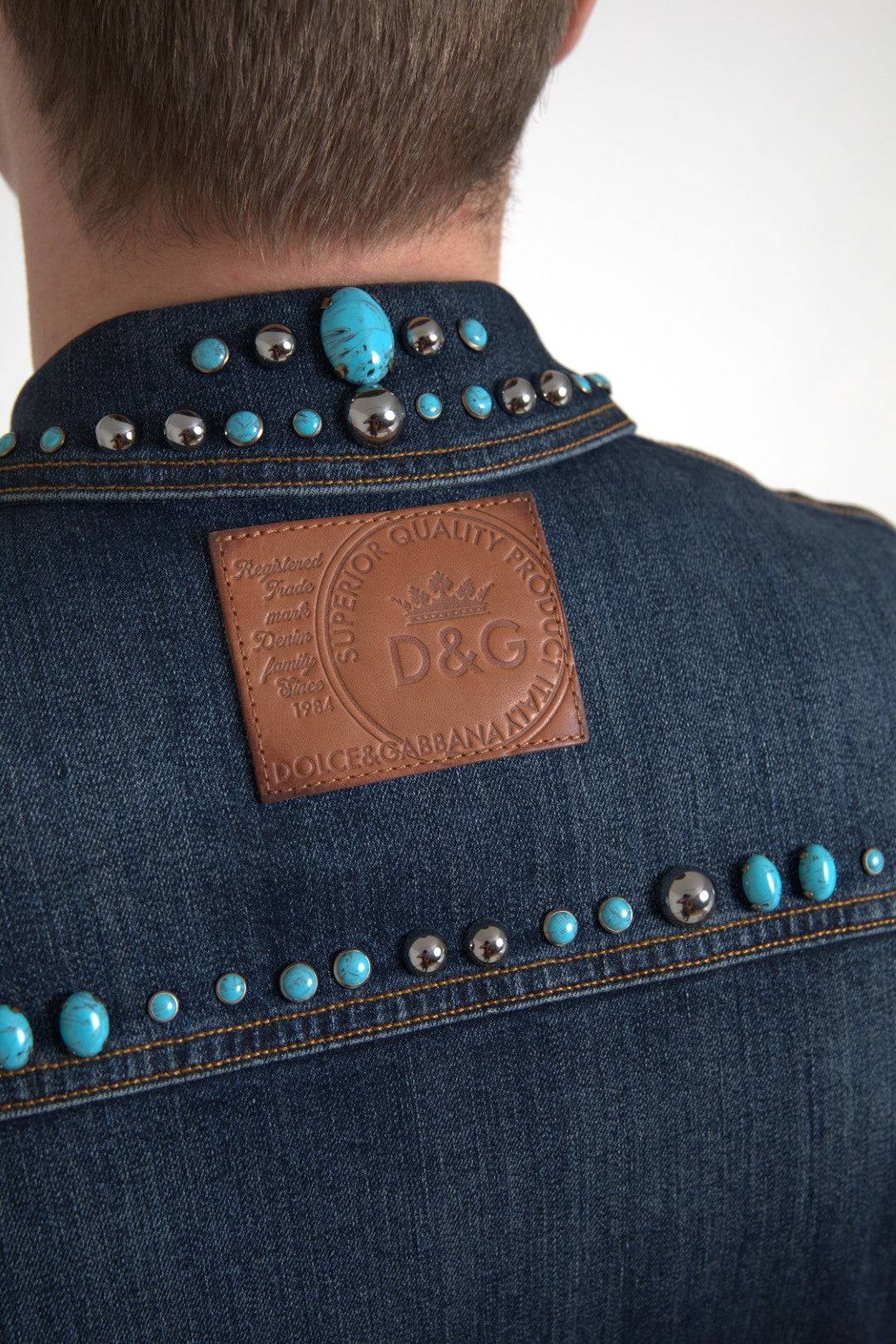 Dolce & Gabbana Embellished Turquoise Denim Jacket - ACCEXO