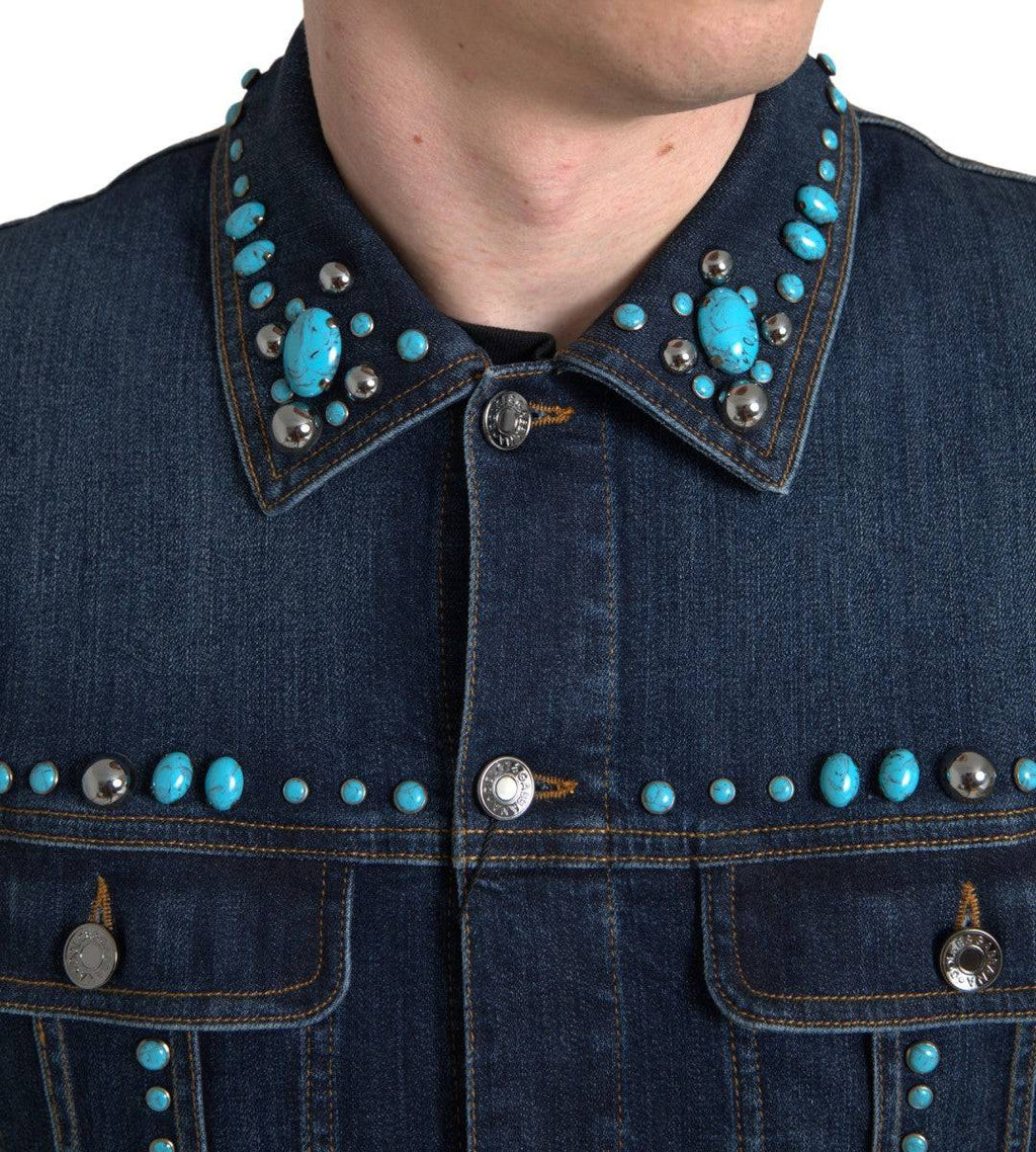 Dolce & Gabbana Embellished Turquoise Denim Jacket - ACCEXO