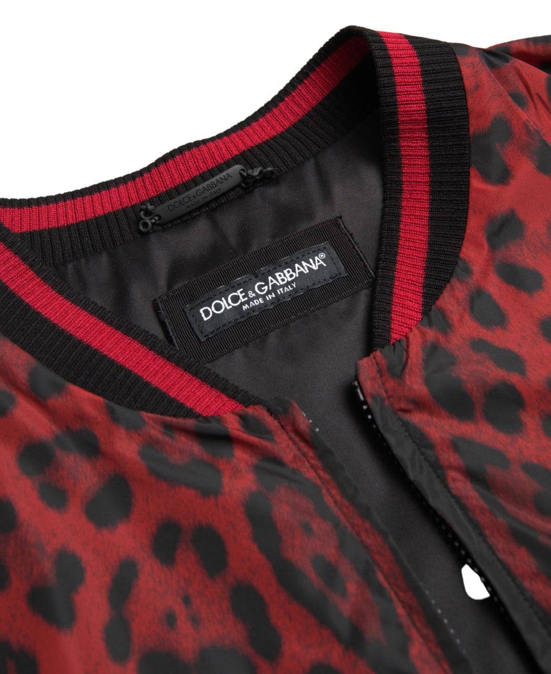 Dolce & Gabbana Red Leopard Print Bomber Jacket - ACCEXO