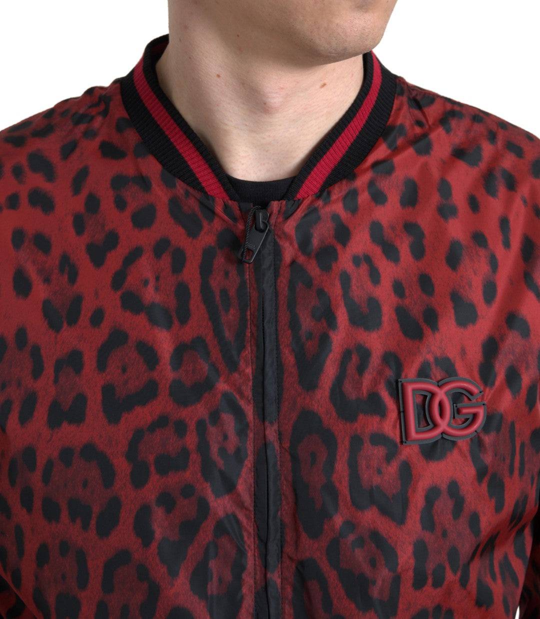 Dolce & Gabbana Red Leopard Print Bomber Jacket - ACCEXO