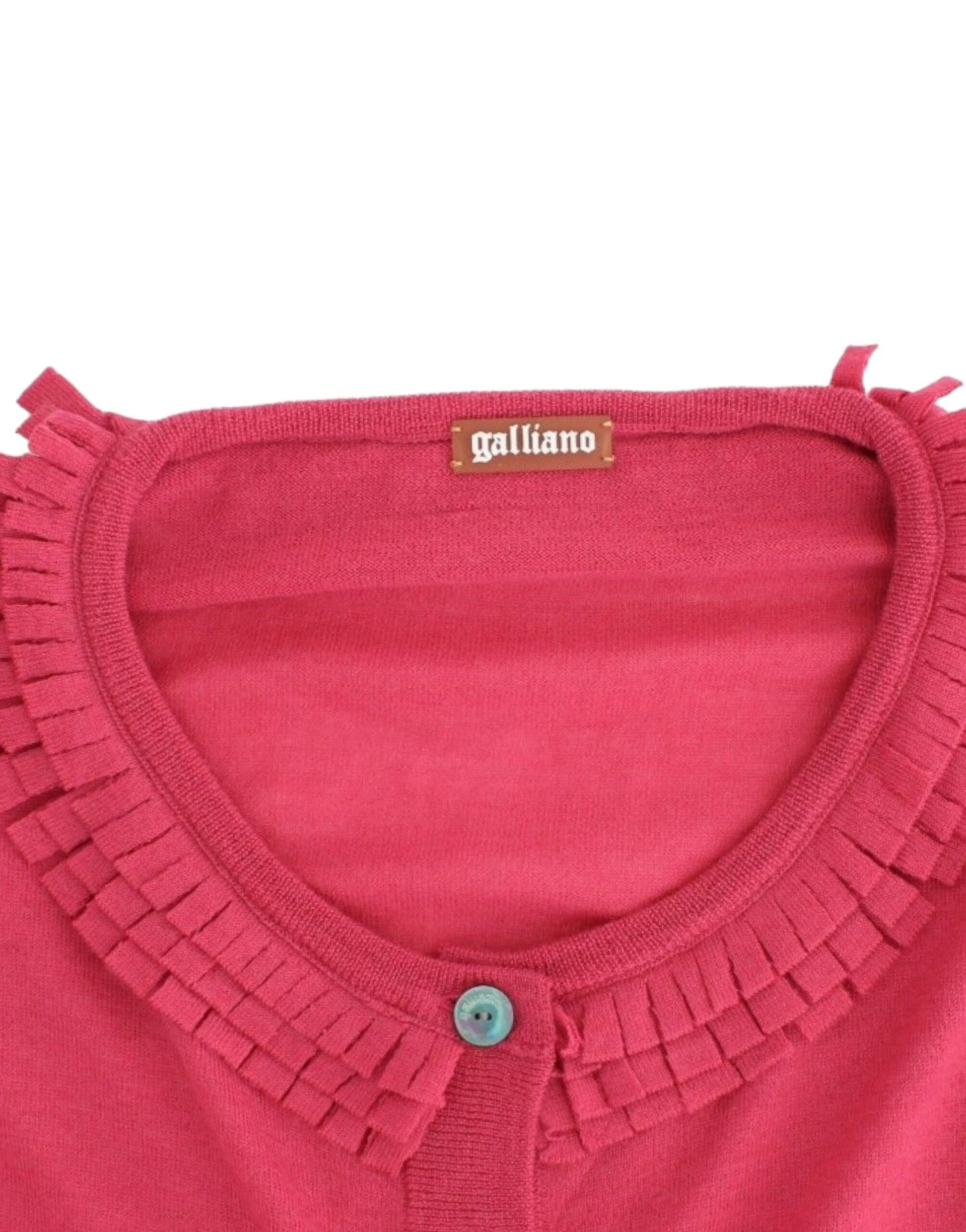 John Galliano Ruffle Detail Wool Cardigan in Pink - ACCEXO